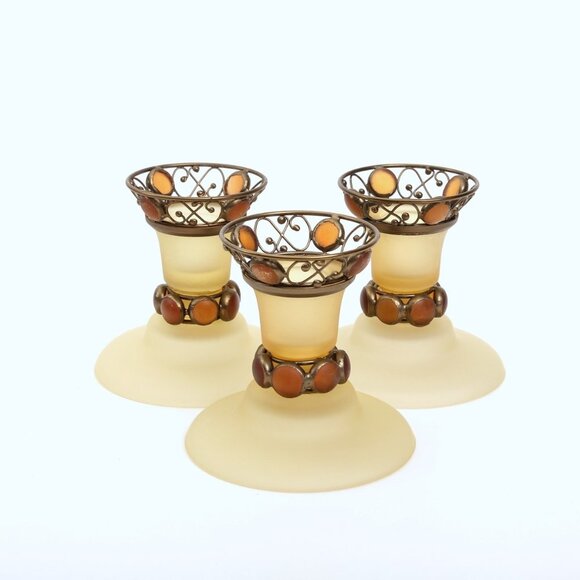 3 Pcs PartyLite Paris Retro Taper Candle Holders - Picture 2 of 7